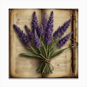Lavender Flowers On A Book  -  Junk Journal Canvas Print