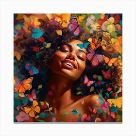 Afro-American Woman With Butterflies 2 Canvas Print
