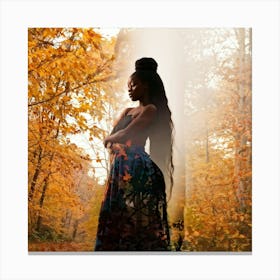 Black Woman Stands Dignified In Autumnal Forest Scene Her Silhouette Merges As Foreground With Over Canvas Print