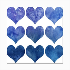 Blue Watercolor Hearts Canvas Print