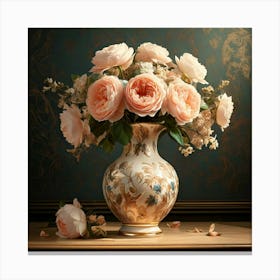 Firefly Vase, Roses, Peonies, Digital Art, Soft Lighting, Rich Colors, Floral Patterns, Intricate De (9) Canvas Print