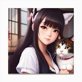 Kawaii anime portrait Rai with cat Canvas Print