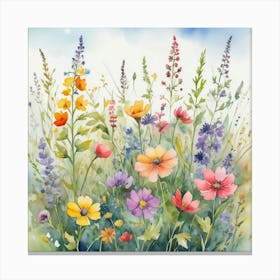 Multicolored Wildflowers Watercolor Field Drawin 02 Canvas Print