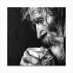 Homeless Man Drinking Coffee Canvas Print