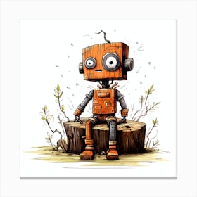 Robot Sitting On Stump 1 Canvas Print