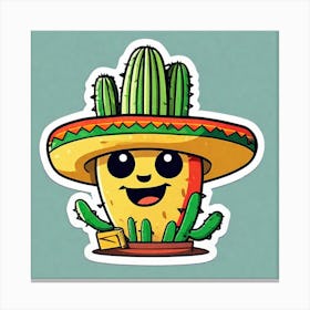 Mexico Cactus With Mexican Hat Inside Taco Sticker 2d Cute Fantasy Dreamy Vector Illustration (13) Canvas Print