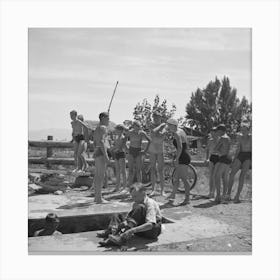 Rupert, Idaho Dressing After Swimming By Russell Lee Canvas Print