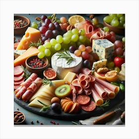 Cheese Platter With Fruits And Vegetables Canvas Print