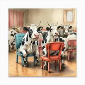 Cows In The Dining Room Canvas Print