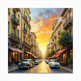 Sunset On A City Street Canvas Print