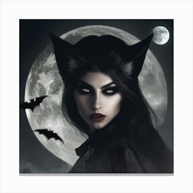 Cat Woman With Bats Canvas Print