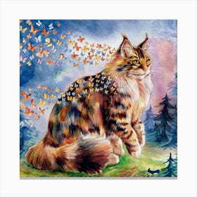 Coon Cat With Butterflies Canvas Print