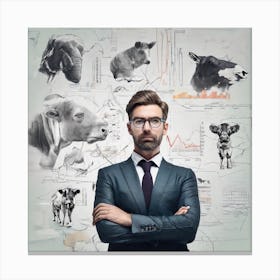 Businessman Standing In Front Of Farm Canvas Print