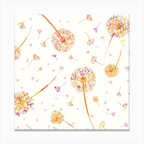 Spring Dandelions Orange Square Canvas Print
