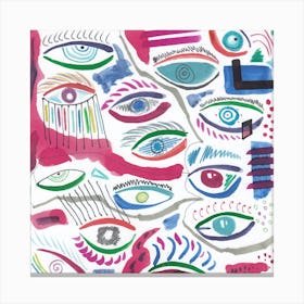 Eyes Of The World abstract pattern art contemporary modern square strange surrelist mixed media Canvas Print