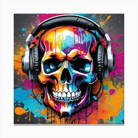 Skull With Headphones 53 Canvas Print