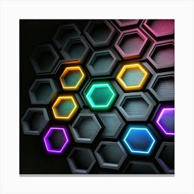 Hexagonal shapes with neon lights, futuristic, cyberpunk, background 15 Canvas Print