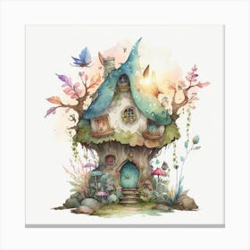 Watercolor Fantasy Fairy House Canvas Print