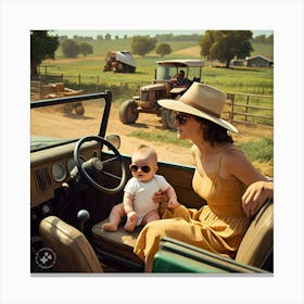 Mother And Baby In A Car Canvas Print