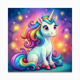 Rainbow Unicorn In A Starry Sky Canvas Print