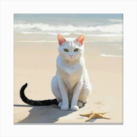 Minimal Art Cat Sitting On The Beach Art Print 1 Canvas Print