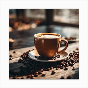 Coffee Cup On Wooden Table Canvas Print