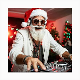 A Silver Haired Senior Man Sporting A Beard And Red Santa Hat Immerses Himself In The Rhythms Of A (3) Canvas Print