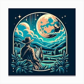 Cowboy In The Moonlight Canvas Print