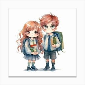 School Boy And Girl Canvas Print