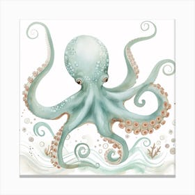 Storybook Style Octopus With Waves 4 Canvas Print