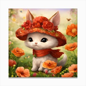 Little Kitten In Red Hat Canvas Print