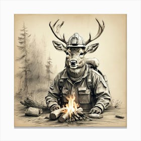 Deer At The Campfire 1 Canvas Print