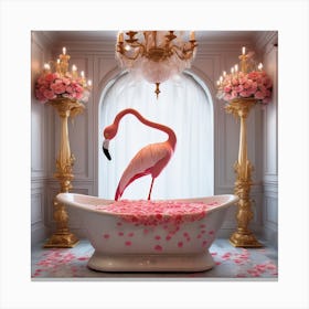 Flamingo In Bathroom Gracefully Wading 1 Canvas Print