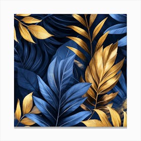 Gold And Blue Leaves 1 Canvas Print