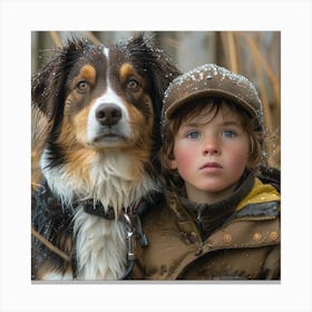 Portrait Of A Boy And His Dog Canvas Print