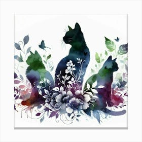 Cats And Flowers Canvas Print