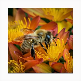 Bee On Chrysanthemum Canvas Print