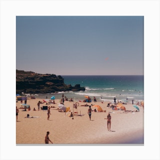 Day At The Beach Vintage Vibes, Portgual  Colour Summer Travel Photography Square Canvas Print