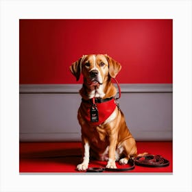 A Photo Of A Dog Wearing A Red Collar And Leash 1 Canvas Print