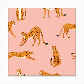 Tropical Cheetah Pattern On Pink Square Canvas Print