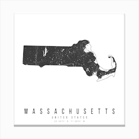 Massachusetts Mono Black And White Modern Minimal Street Map Square Canvas Print