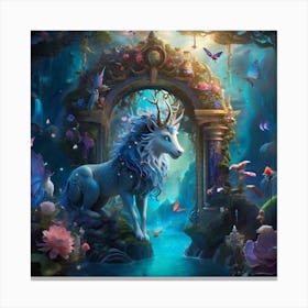 Unicorn In The Forest Canvas Print