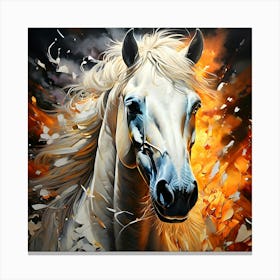 White Horse In Flames Canvas Print