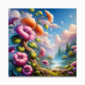 Flowers And Clouds Canvas Print