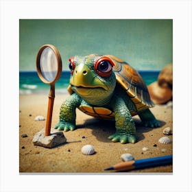 Turtle With Magnifying Glass Canvas Print