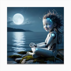 Robot Girl In The Moonlight Canvas Print