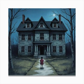 Horror Being In A Watercolor Abandoned Building At Night 1 Canvas Print