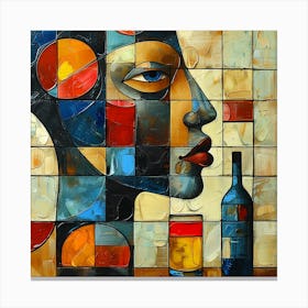Mosaic Woman With Wine Bottle - colorful cubism, cubism, cubist art,    abstract art, abstract painting  city wall art, colorful wall art, home decor, minimal art, modern wall art, wall art, wall decoration, wall print colourful wall art, decor wall art, digital art, digital art download, interior wall art, downloadable art, eclectic wall, fantasy wall art, home decoration, home decor wall, printable art, printable wall art, wall art prints, artistic expression, contemporary, modern art print, Canvas Print