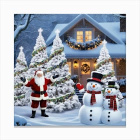 Santa And Snowmen Canvas Print