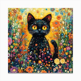 Black Cat In The Meadow Canvas Print